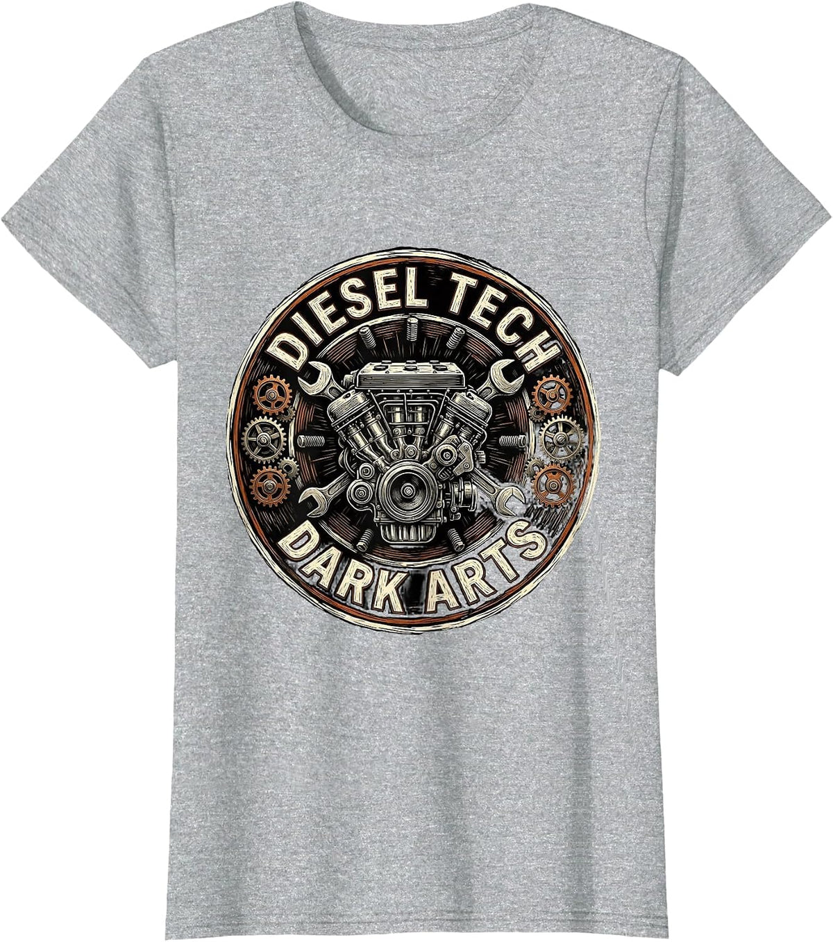 Diesel Tech. Dark Arts. Mechanic Badge T-Shirt - Heather Grey