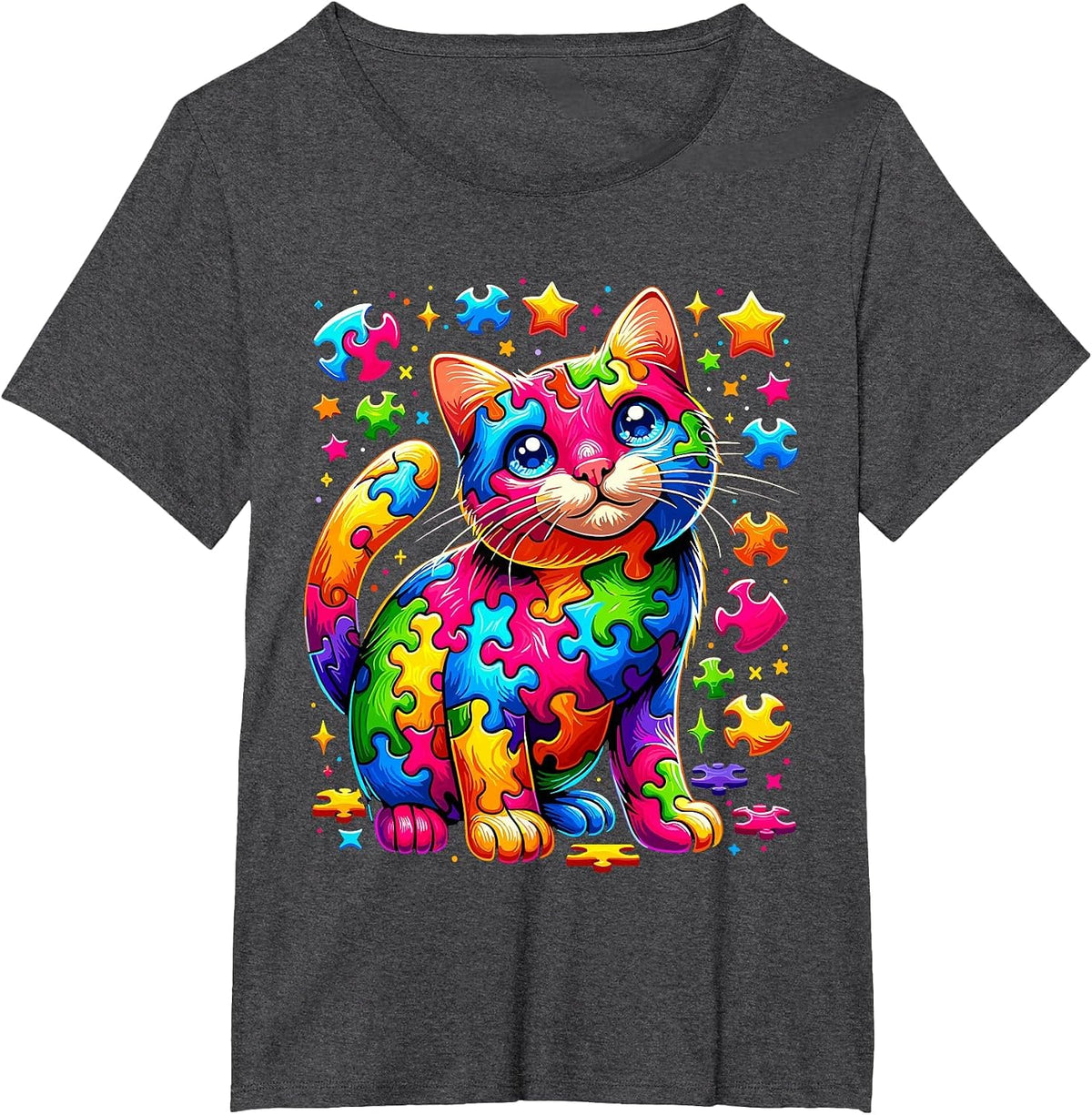 Autism Awareness Cat Puzzle T-Shirt - Dark Heather Grey