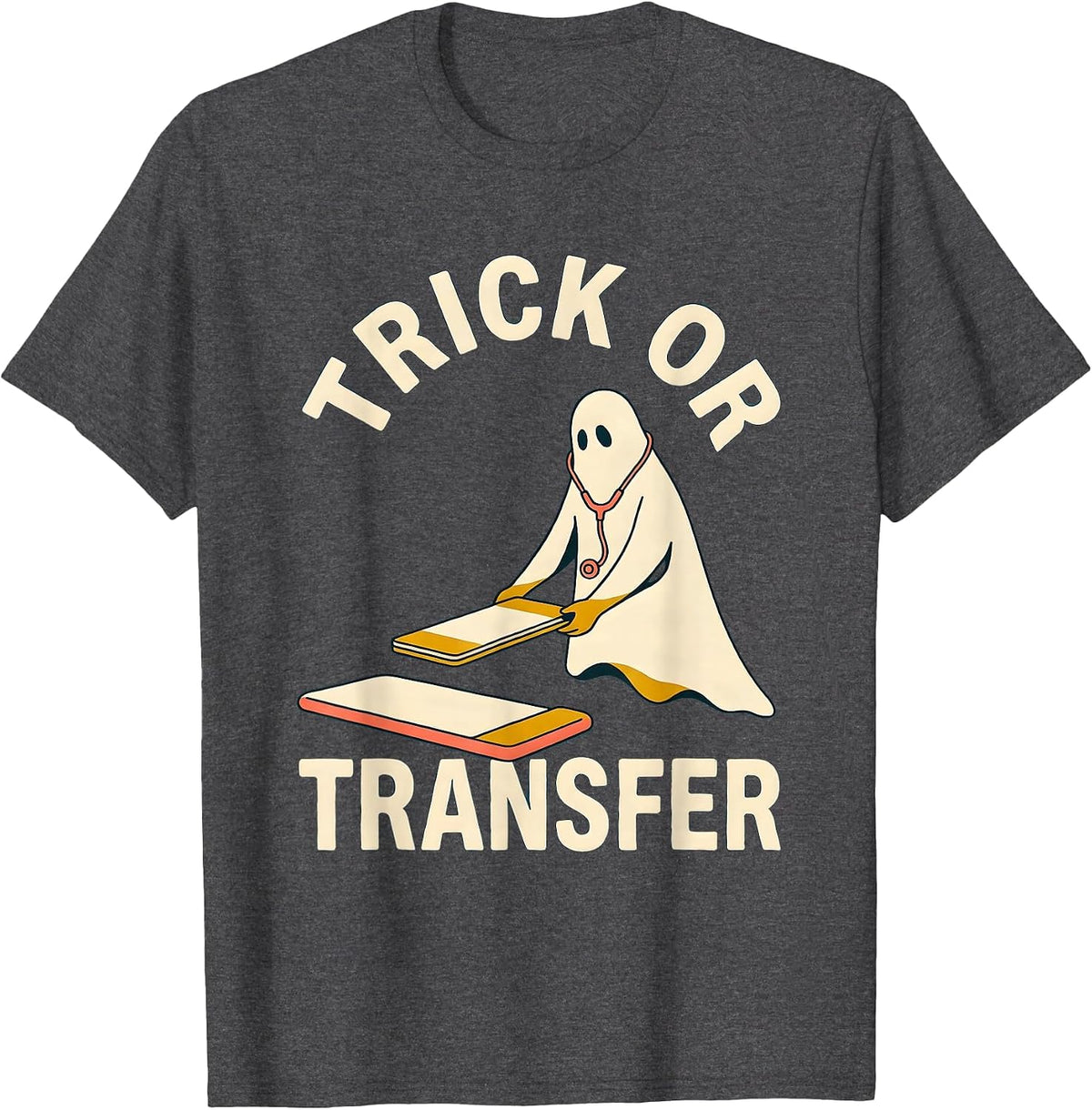 Trick Or Transfer Midcentury Modern Halloween Physical T-Shirt - Dark Heather Grey