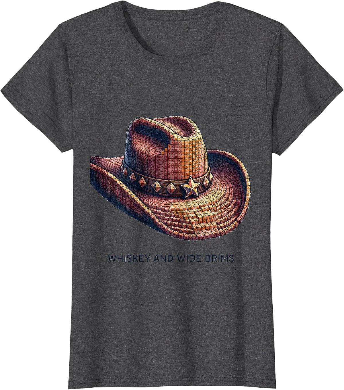 Women's Whiskey and Wide Brims Cowgirl Design T-Shirt - Dark Heather Grey