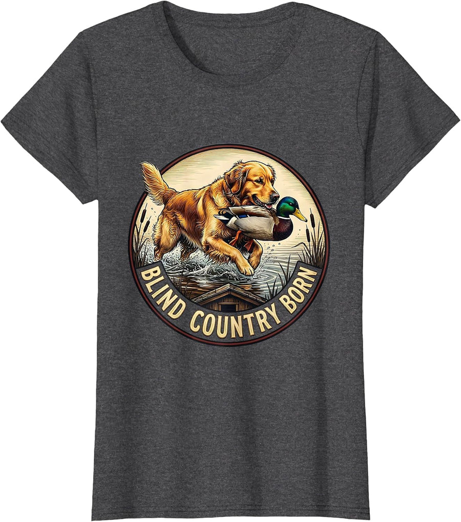 Women's Blind Country Born Hunting Dog Waterfowl Youth Outdoor T-Shirt - Dark Heather Grey
