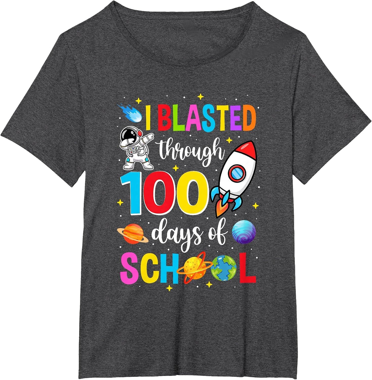 I Blasted Through 100 Days of School 100Th Day Teacher Kids T-Shirt - Dark Heather Grey
