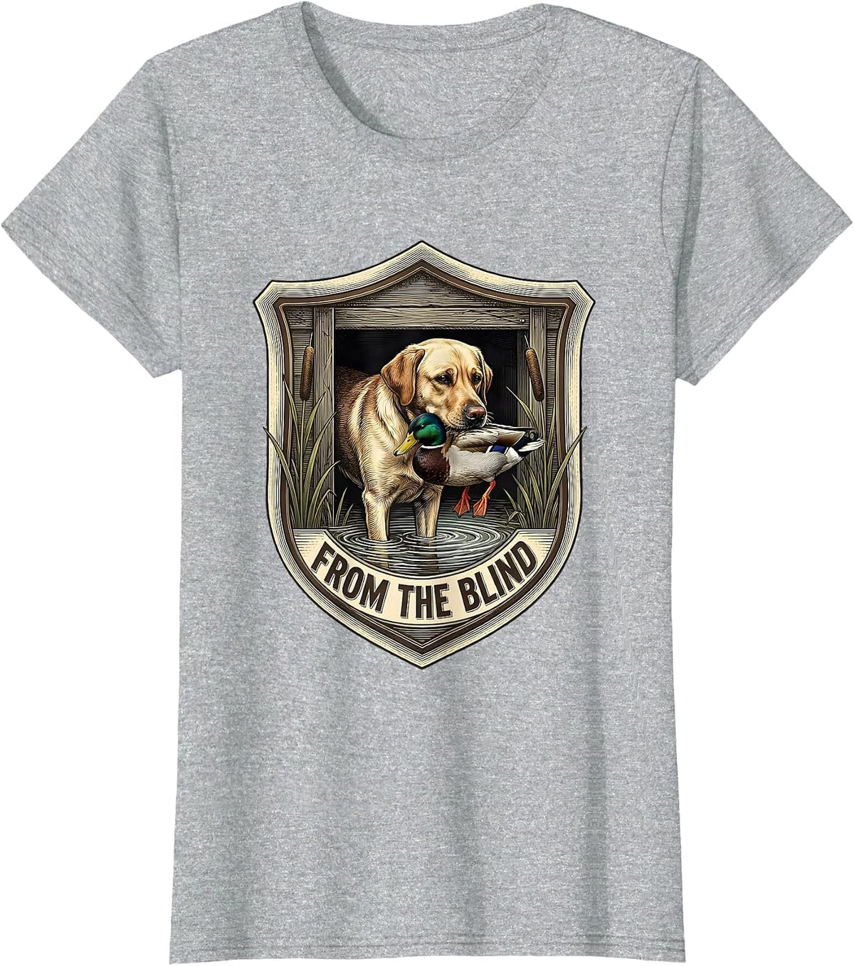 From The Blind Crosshatch Etching Hunting Dog Waterfowl T-Shirt - Heather Grey