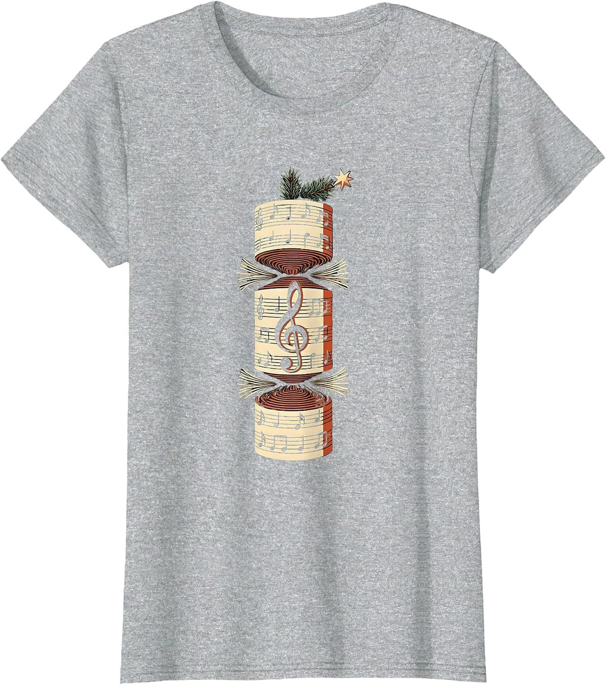 Christmas Cracker Treble Clef Music Teacher Festive T-Shirt - Heather Grey