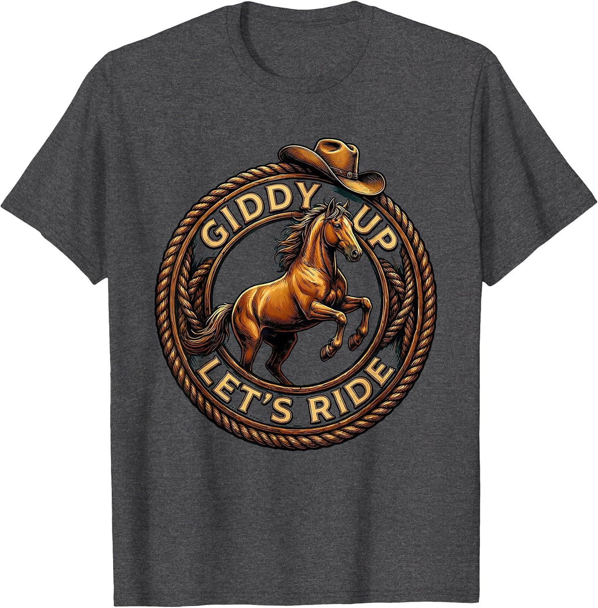 Men's Giddy Up Let's Ride Cowboy Western Design T-Shirt - Dark Heather Grey