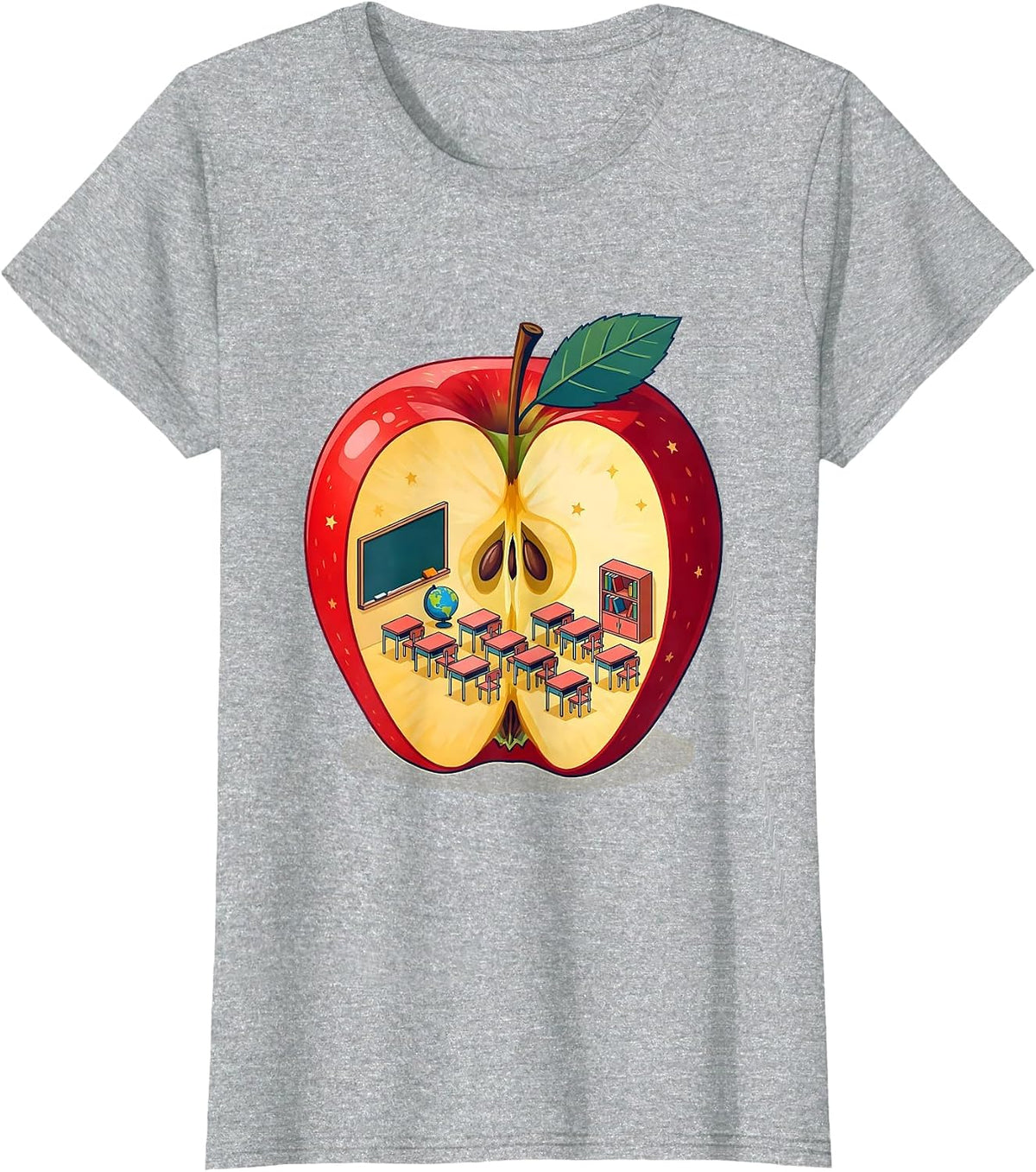 Third Grade Teacher Apple Classroom Illustration T-Shirt - Heather Grey