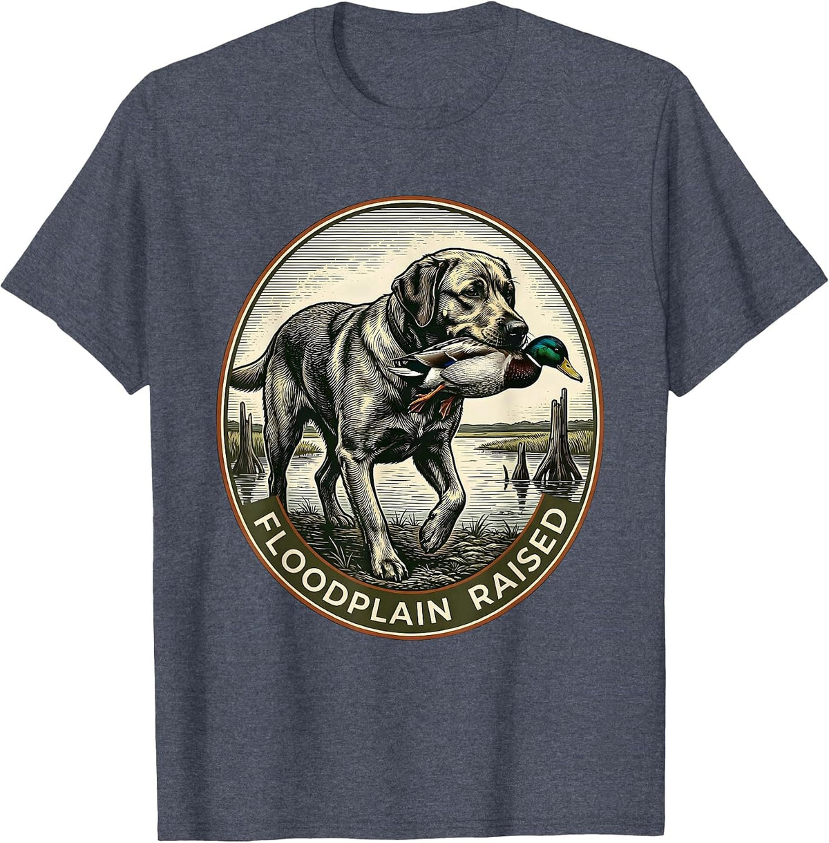 Floodplain Raised Rustic Hunting Dog Waterfowl Youth Teens T-Shirt - Heather Blue