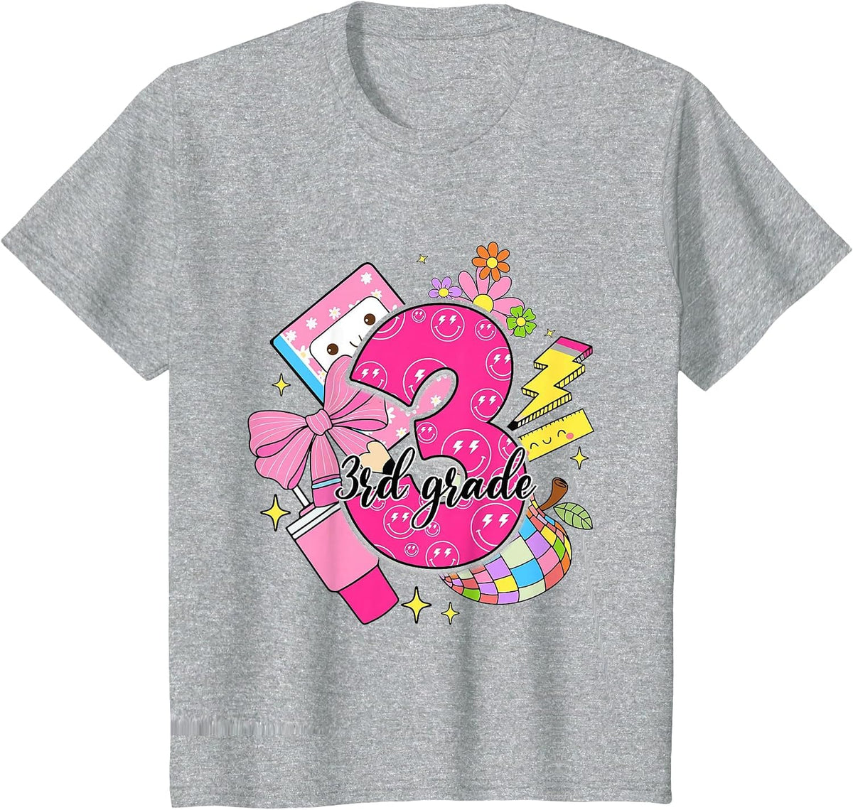 3rd Grade Back to School Teacher Girl Coquette Bow T-Shirt - Heather Grey