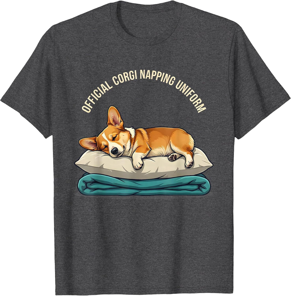Men's Official Corgi Napping Uniform Funny Dog Owner Pajama Gift T-Shirt - Dark Heather Grey