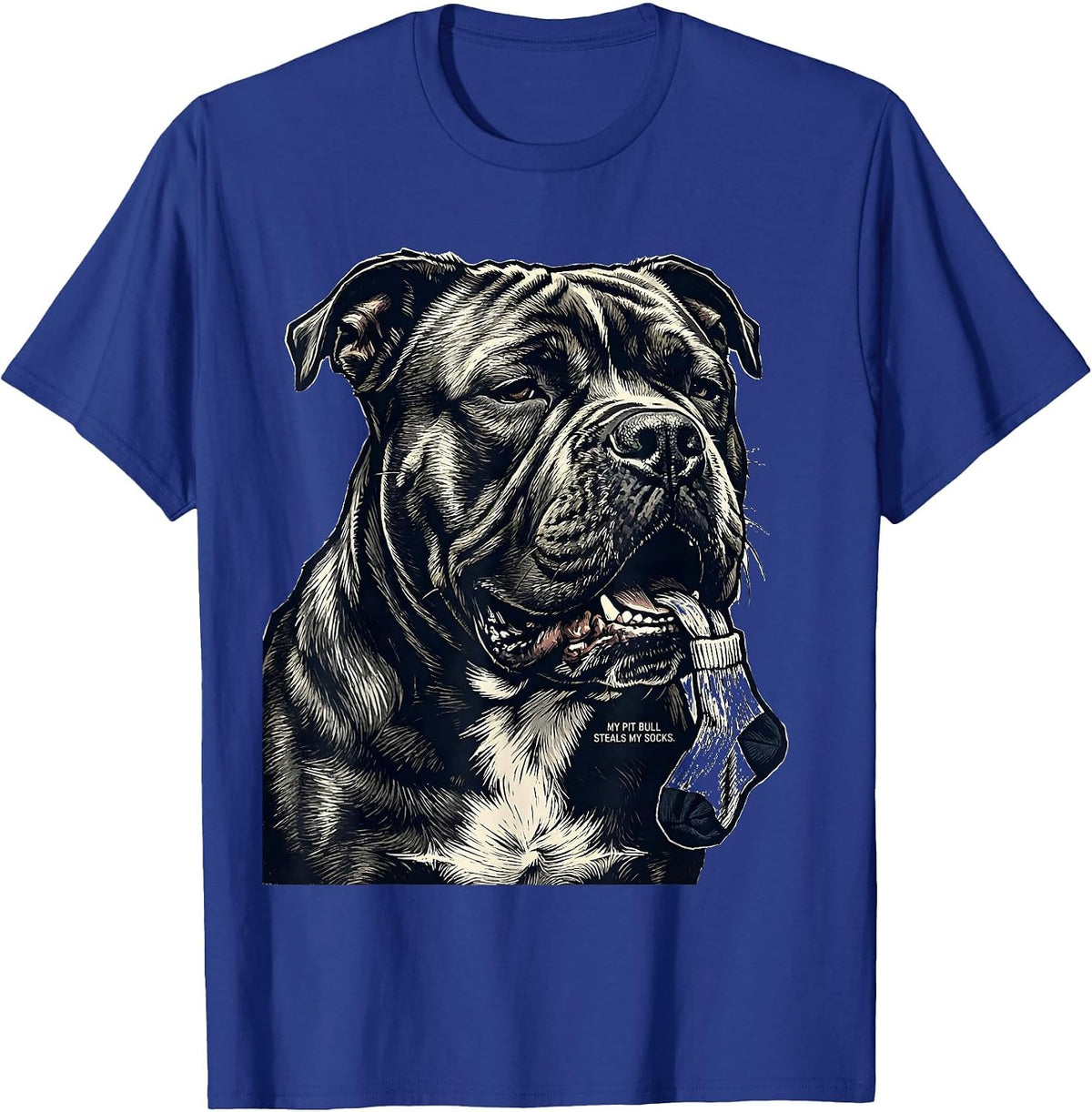 Men's My Pit Bull Steals My Socks Funny Pitbull Dog Mom Humor T-Shirt - Royal Blue