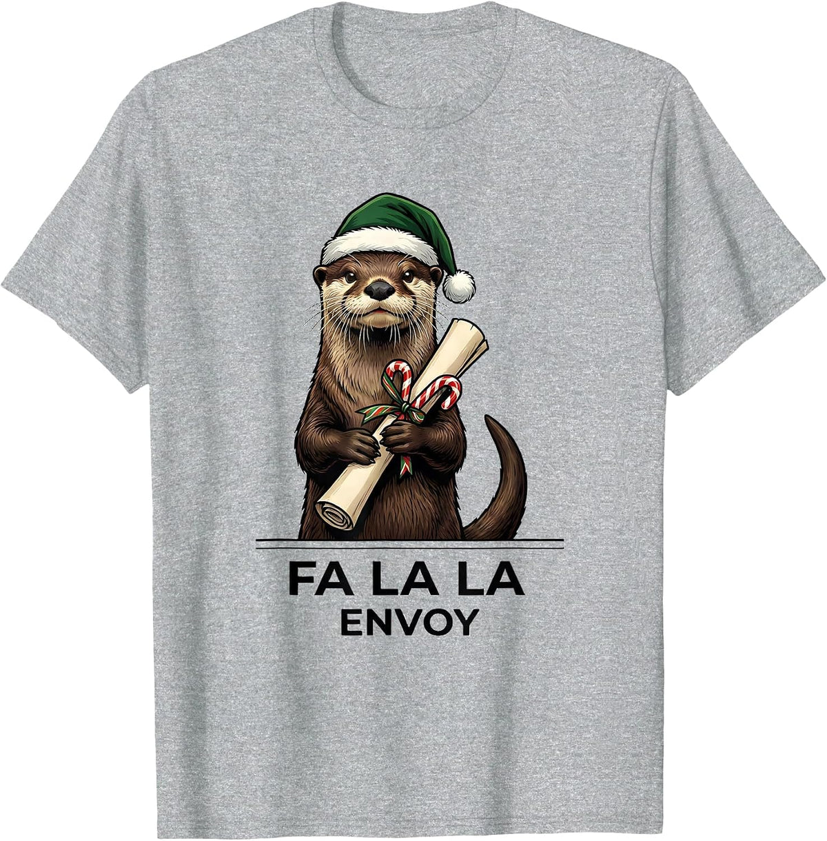 Men's Fa La La Envoy Funny Christmas Otter Mascot Holiday Pun T-Shirt - Heather Grey