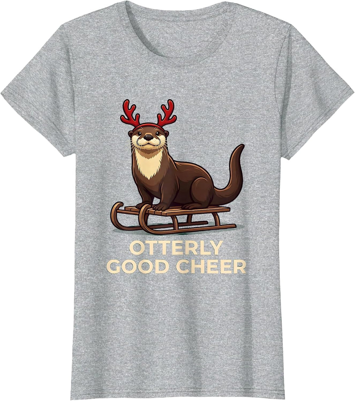 Women's Otterly Good Cheer Funny Otter Christmas Pajama Animal Lover T-Shirt - Heather Grey