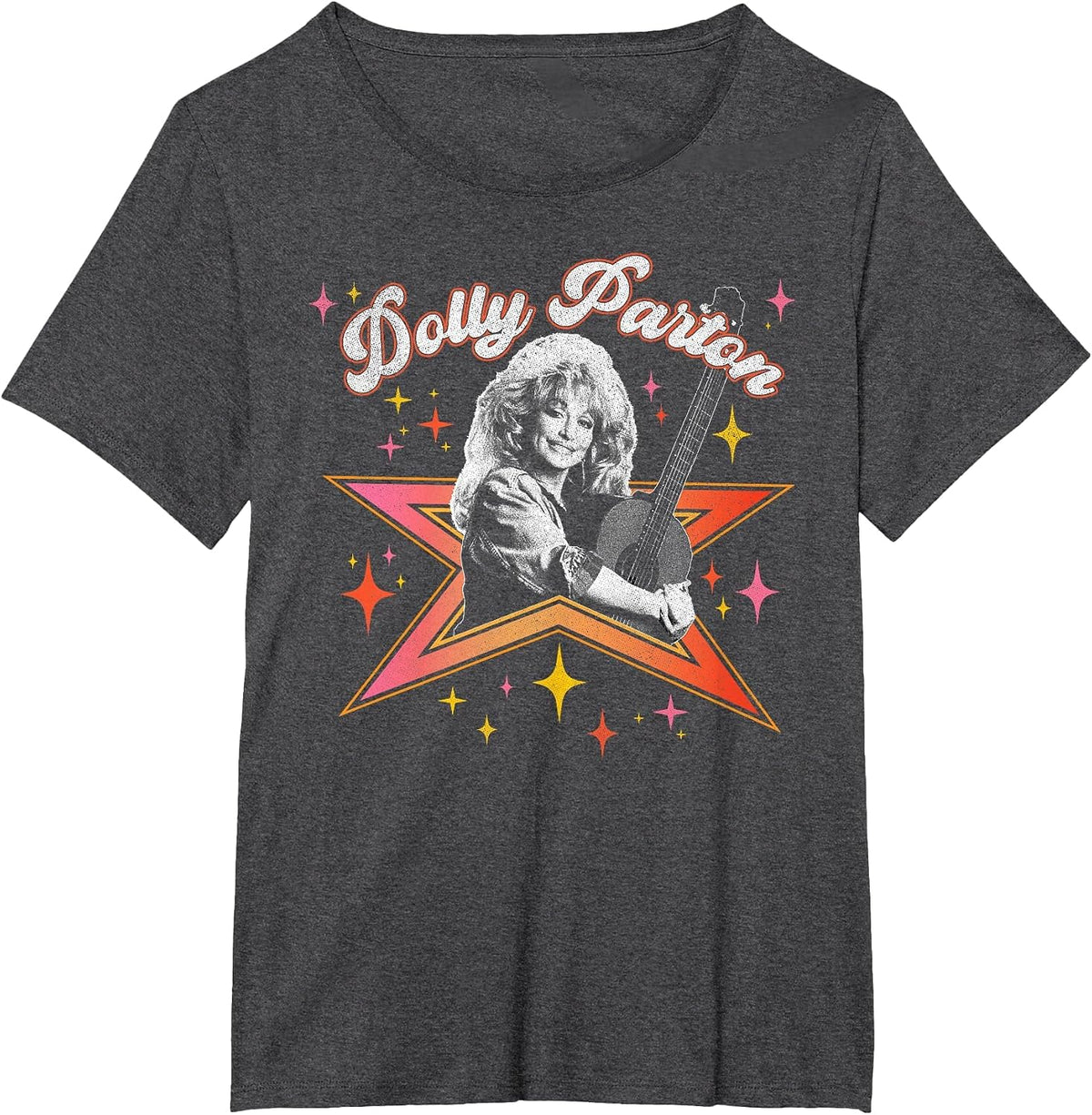 Dolly Parton Black & White Portrait Glimmering and Sparkling T-Shirt - Dark Heather Grey