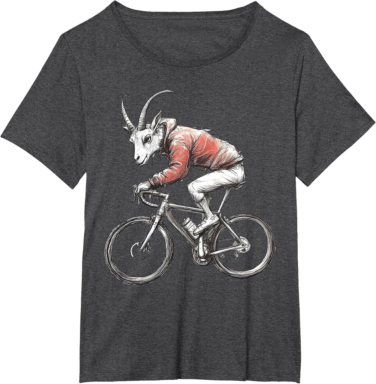 Vintage Goat On Bicycle Riding Cycling Farm Animal Bike T-Shirt - Dark Heather Grey