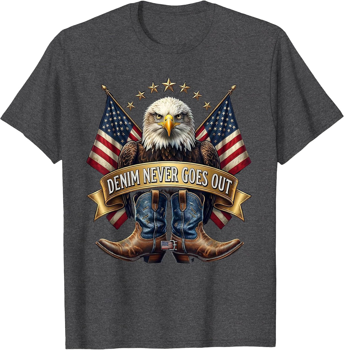 Men's Denim Never Goes Out Cowgirl Design T-Shirt - Dark Heather Grey