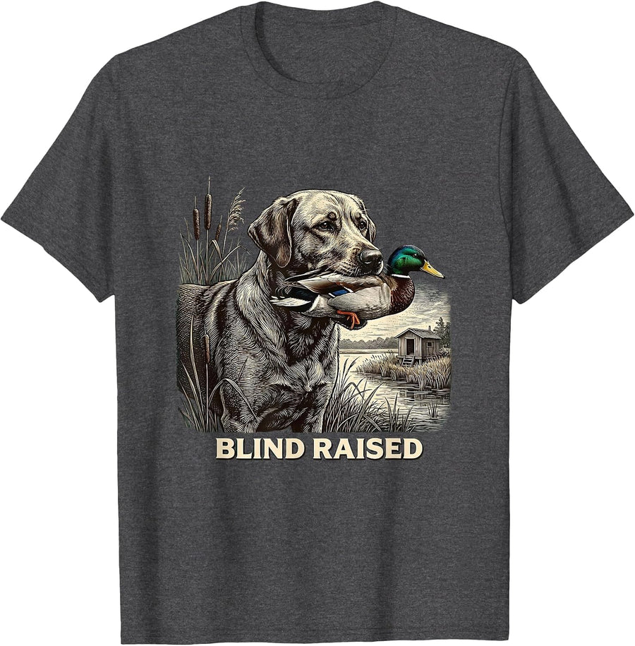 Men's Blind Raised Labrador Duck Hunting Waterfowl Youth Outdoor T-Shirt - Dark Heather Grey
