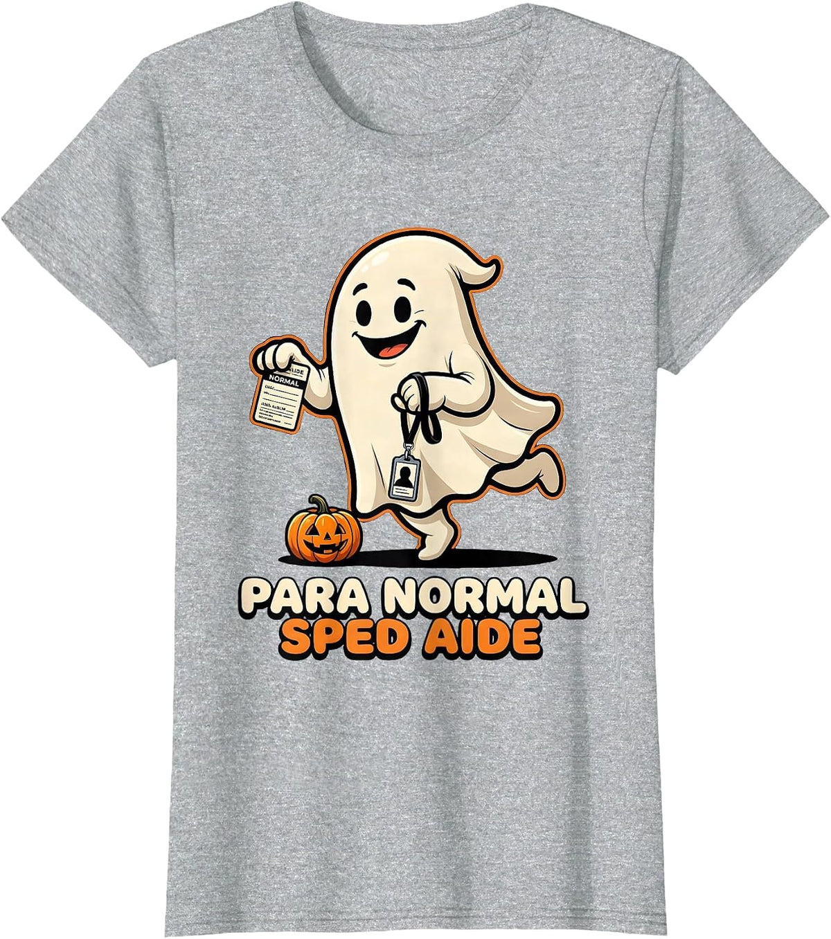 Para Normal SPED Aide Ghost Cartoon Halloween Para Aide T-Shirt - Heather Grey