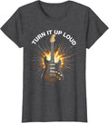 Women's Turn It Up Loud 80s Rock Band Graphic Design T-Shirt - Dark Heather Grey