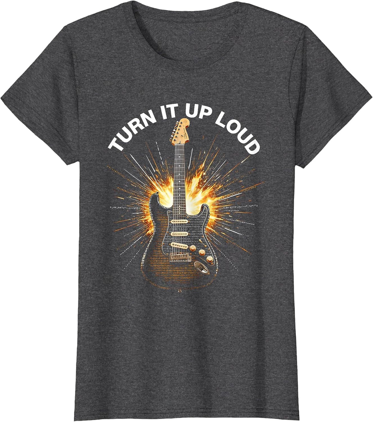 Women's Turn It Up Loud 80s Rock Band Graphic Design T-Shirt - Dark Heather Grey