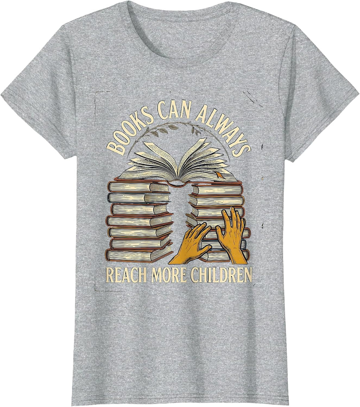 Books Can Always Reach More Children Vintage Literacy T-Shirt - Heather Grey