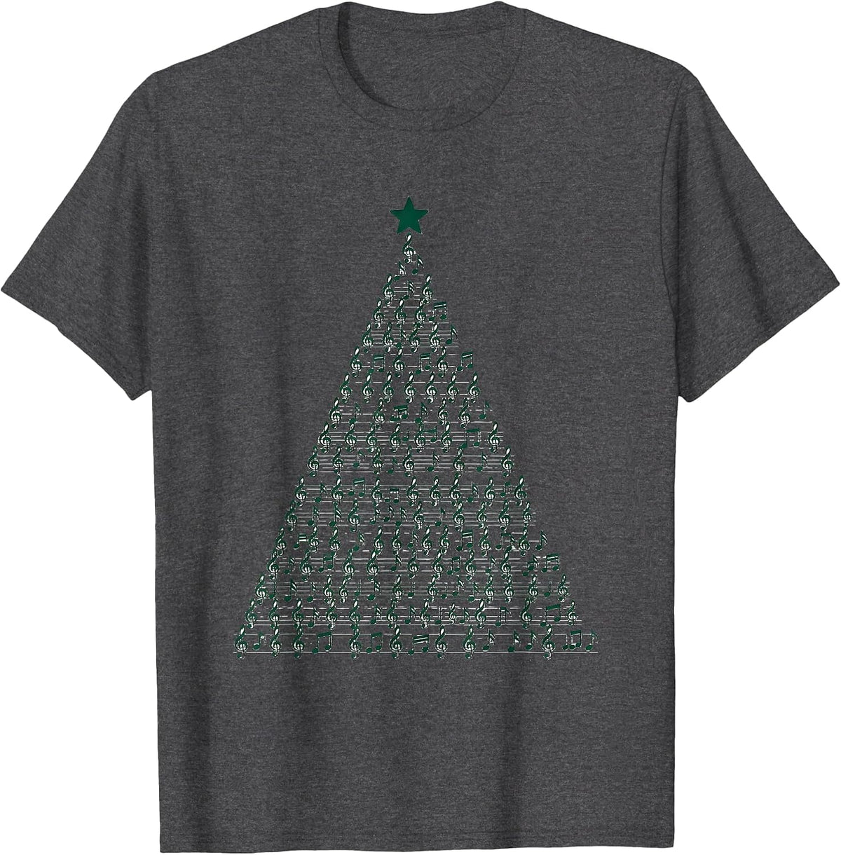 Men's Treble Clef Tree Monochromatic Music Teacher Christmas T-Shirt - Dark Heather Grey