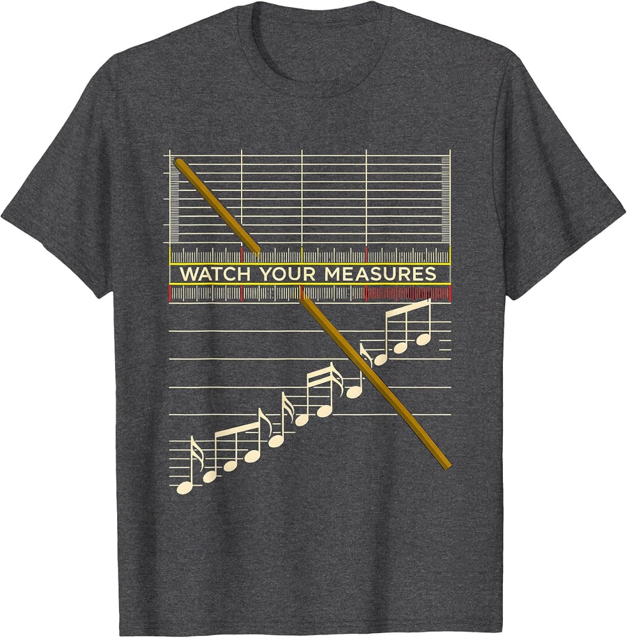 Men's Watch Your Measures Stencil Graphic Funny Music Teacher T-Shirt - Dark Heather Grey