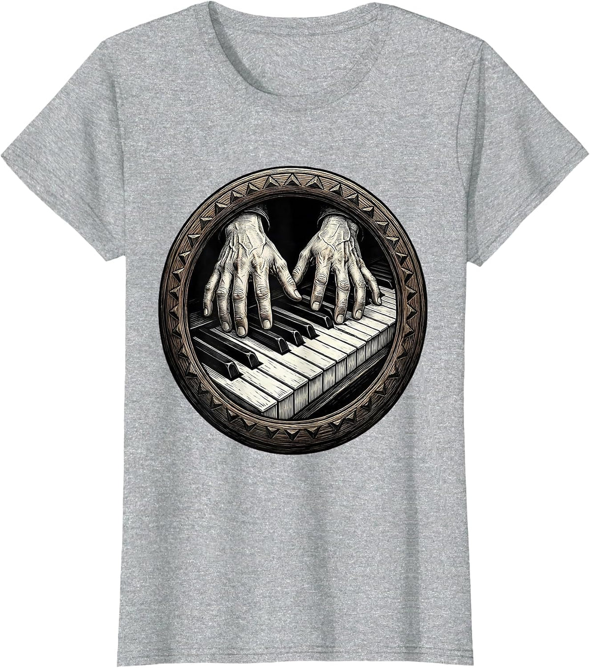 Pianist Hands Dissolving Into Piano Keys Art T-Shirt - Heather Grey