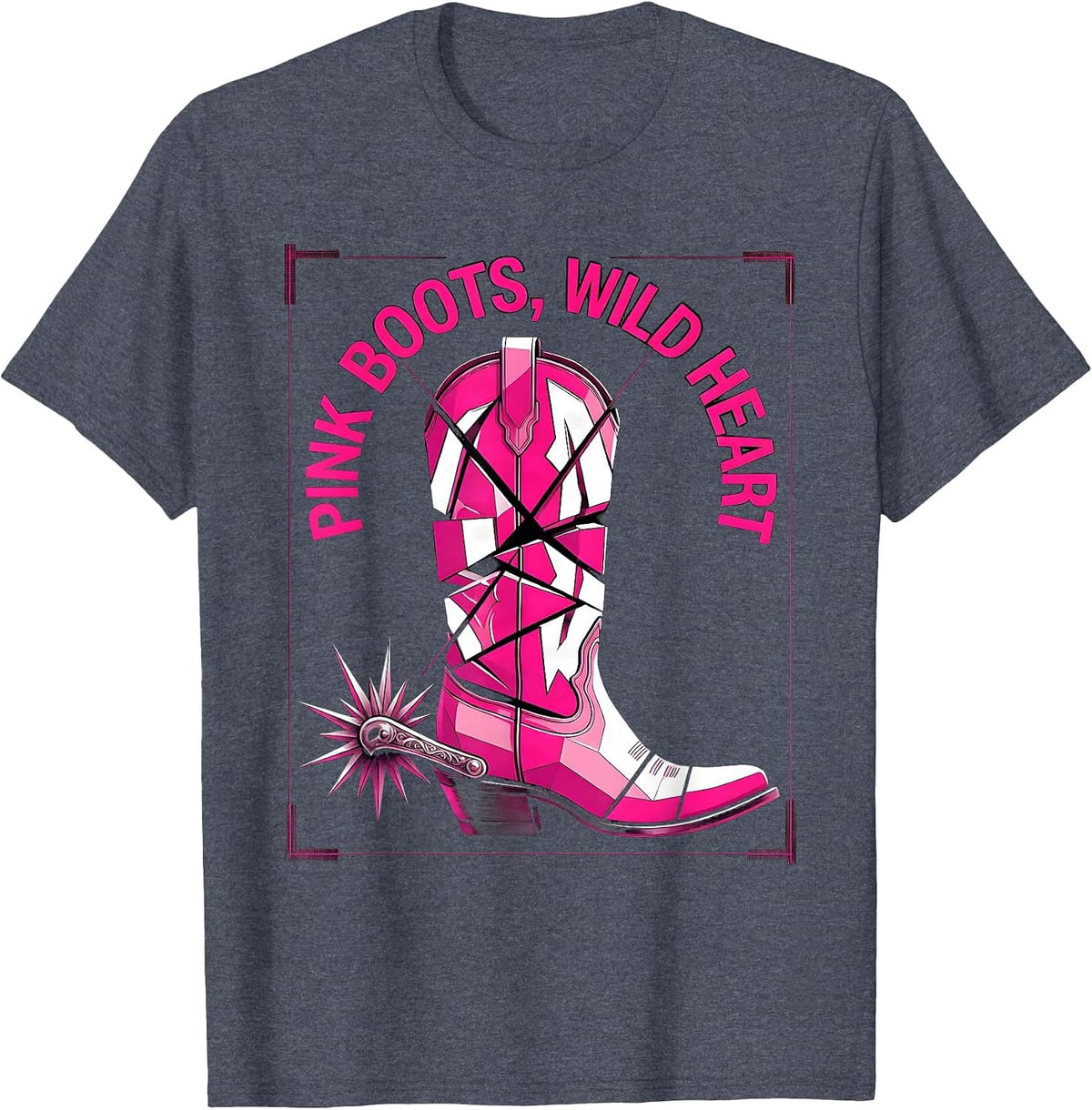 Pink Boots Wild Heart Cowboy Design T-Shirt - Heather Blue