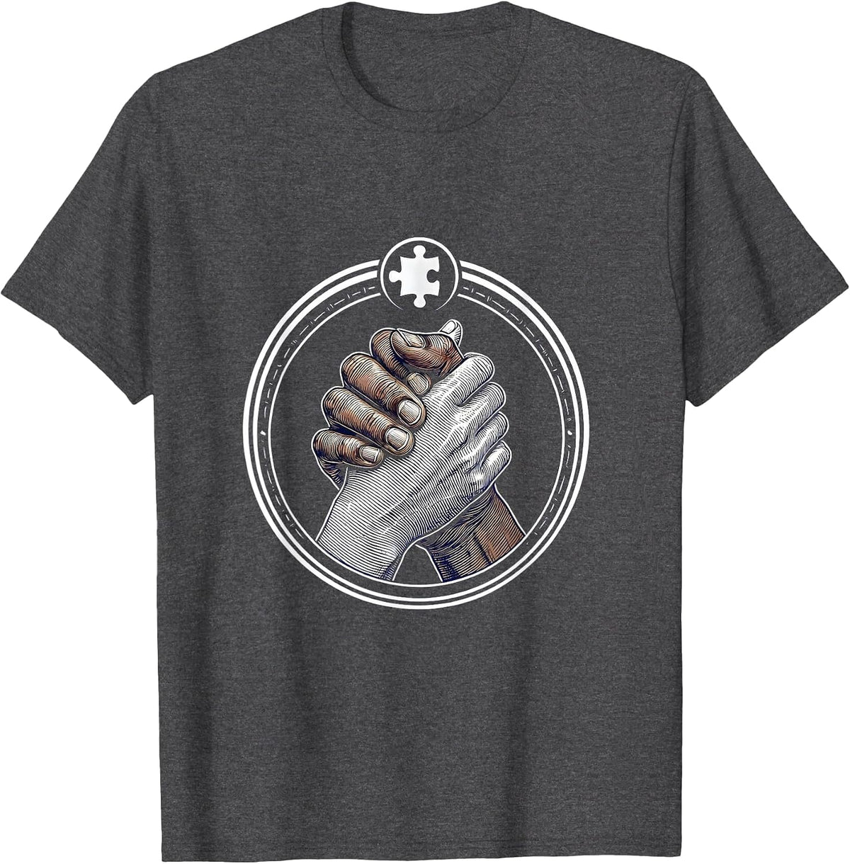Autism Awareness Unity Hands Intertwined Design T-Shirt - Dark Heather Grey