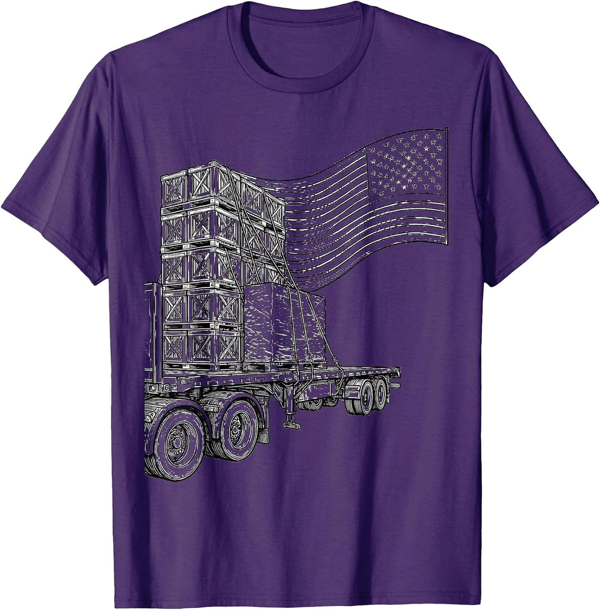 Men's Flatbed Trailer Flag Stripes Trucker Patriotic Pride T-Shirt - Purple