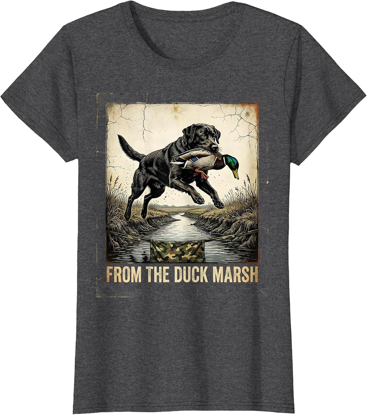 Women's From The Duck Marsh Distressed Labrador Waterfowl Hunting T-Shirt - Dark Heather Grey