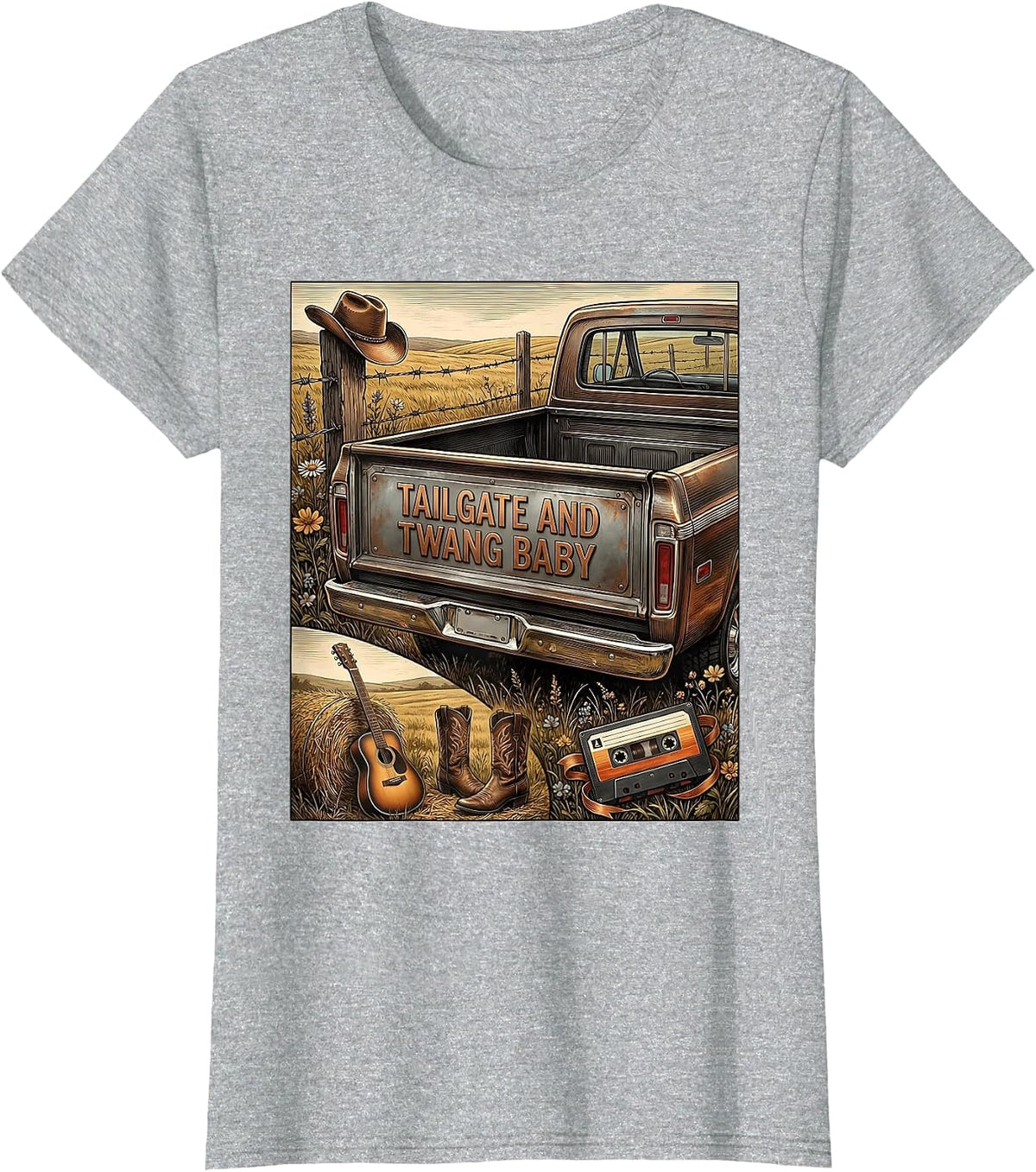 Tailgate And Twang Baby 90s Country Design T-Shirt - Heather Grey
