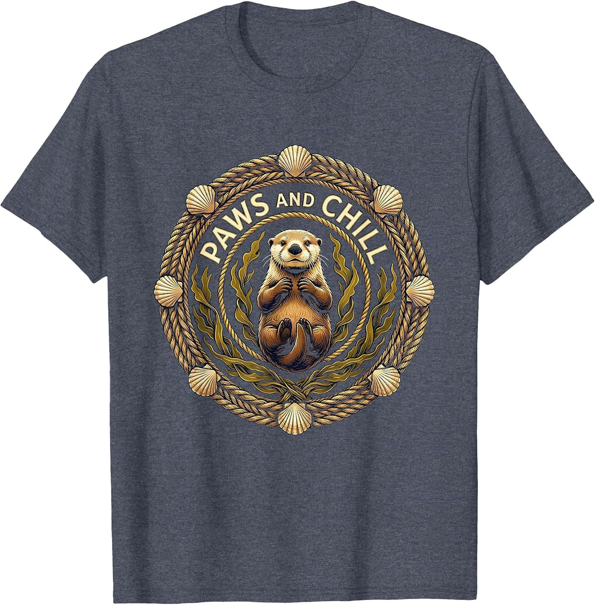 Sea Otter Paws and Chill Cute Nature Design T-Shirt - Heather Blue