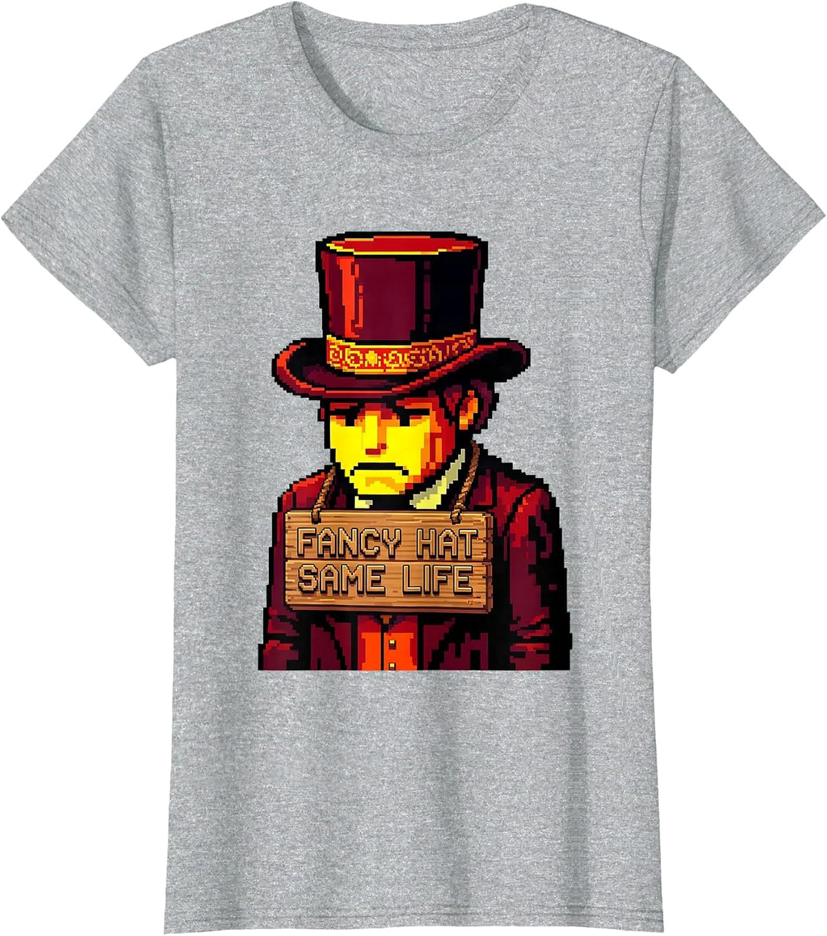 Fancy Hat Same Life Humor Design T-Shirt - Heather Grey