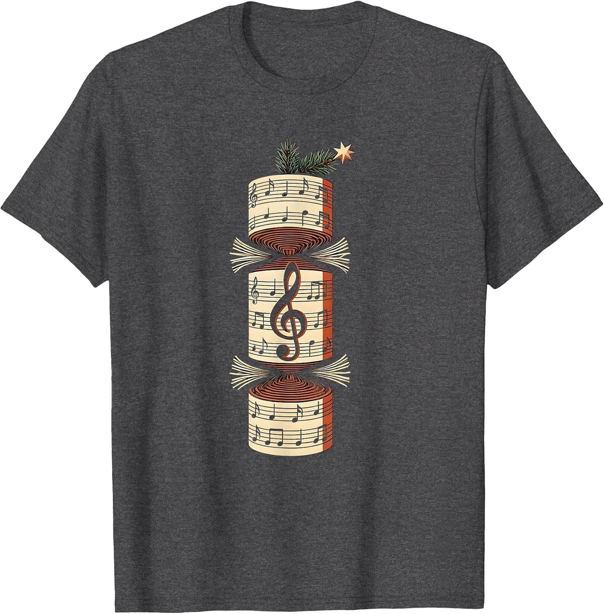 Christmas Cracker Treble Clef Music Teacher Festive T-Shirt - Dark Heather Grey