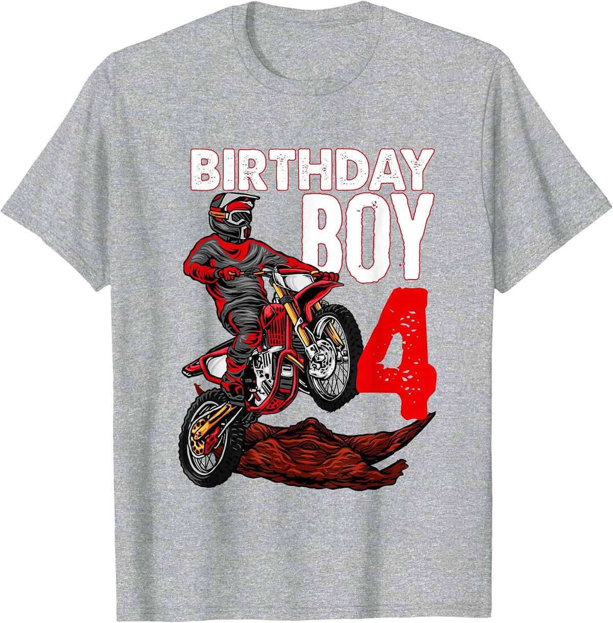 Motocross Birthday Shirt Motorcycle Themed 4th Birthday T-Shirt - Heather Grey