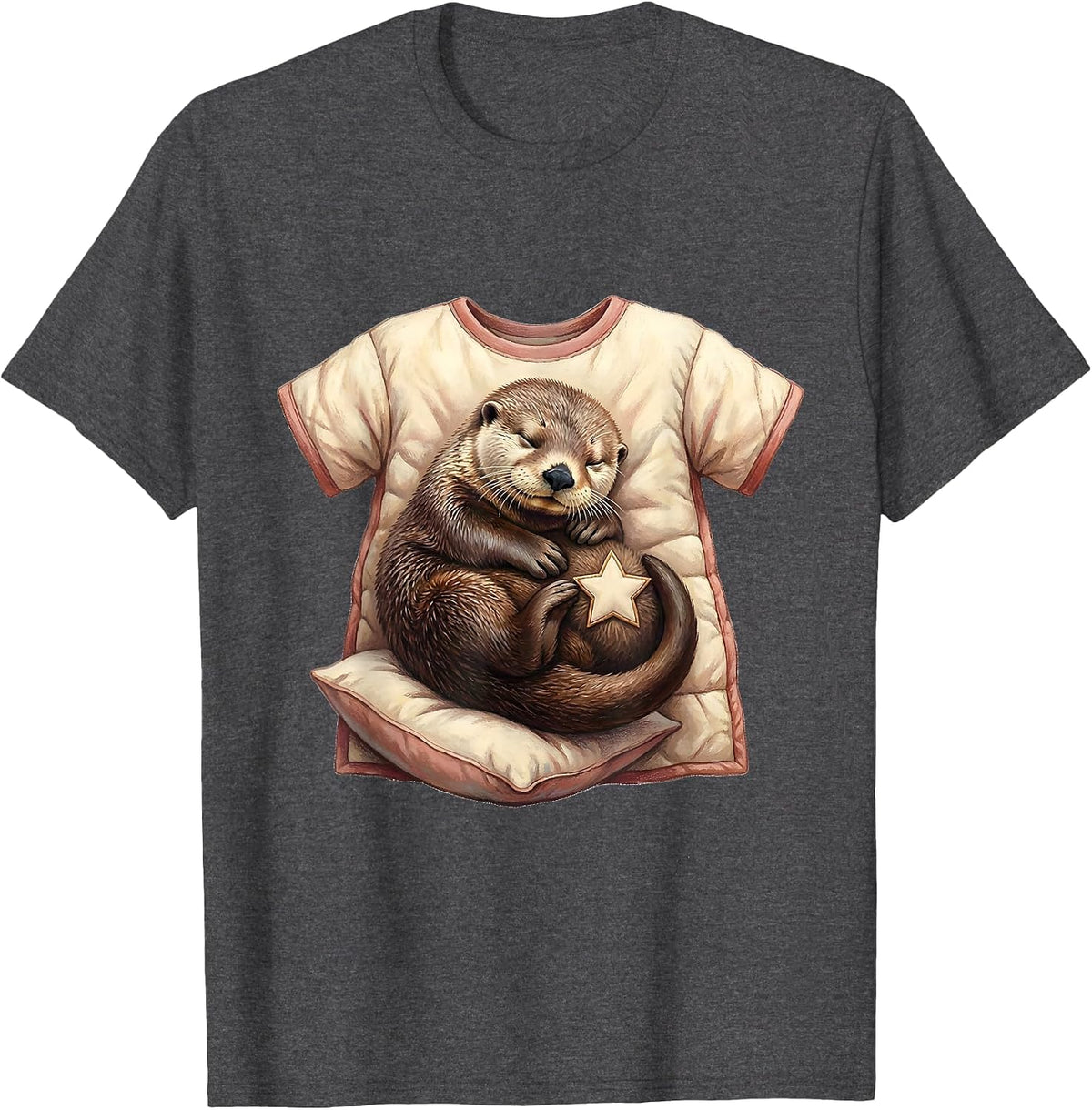 Men's Sleeping Sea Otter Storybook Pajama Animal Lovers T-Shirt - Dark Heather Grey