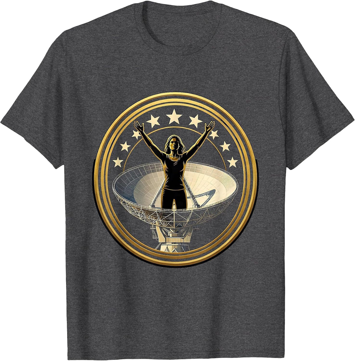 Puerto Rico Arecibo Observatory Night Silhouette T-Shirt - Dark Heather Grey