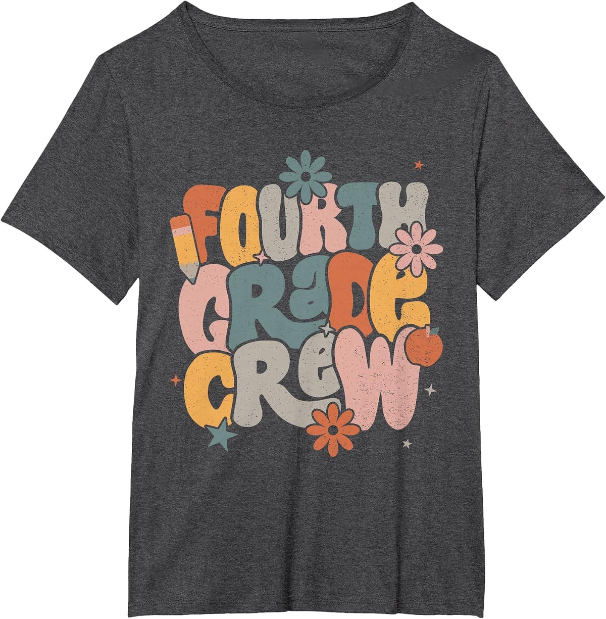 Back to School Fourth Grade Crew Tshirt 4th Grade Teacher T-Shirt - Dark Heather Grey