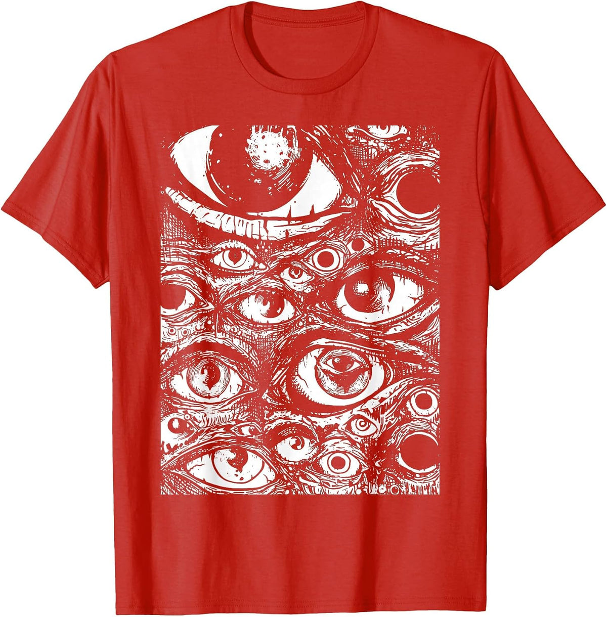 Weirdcore Grunge Eyeballs Gothic Occult Pastel Goth Horror T-Shirt - Red