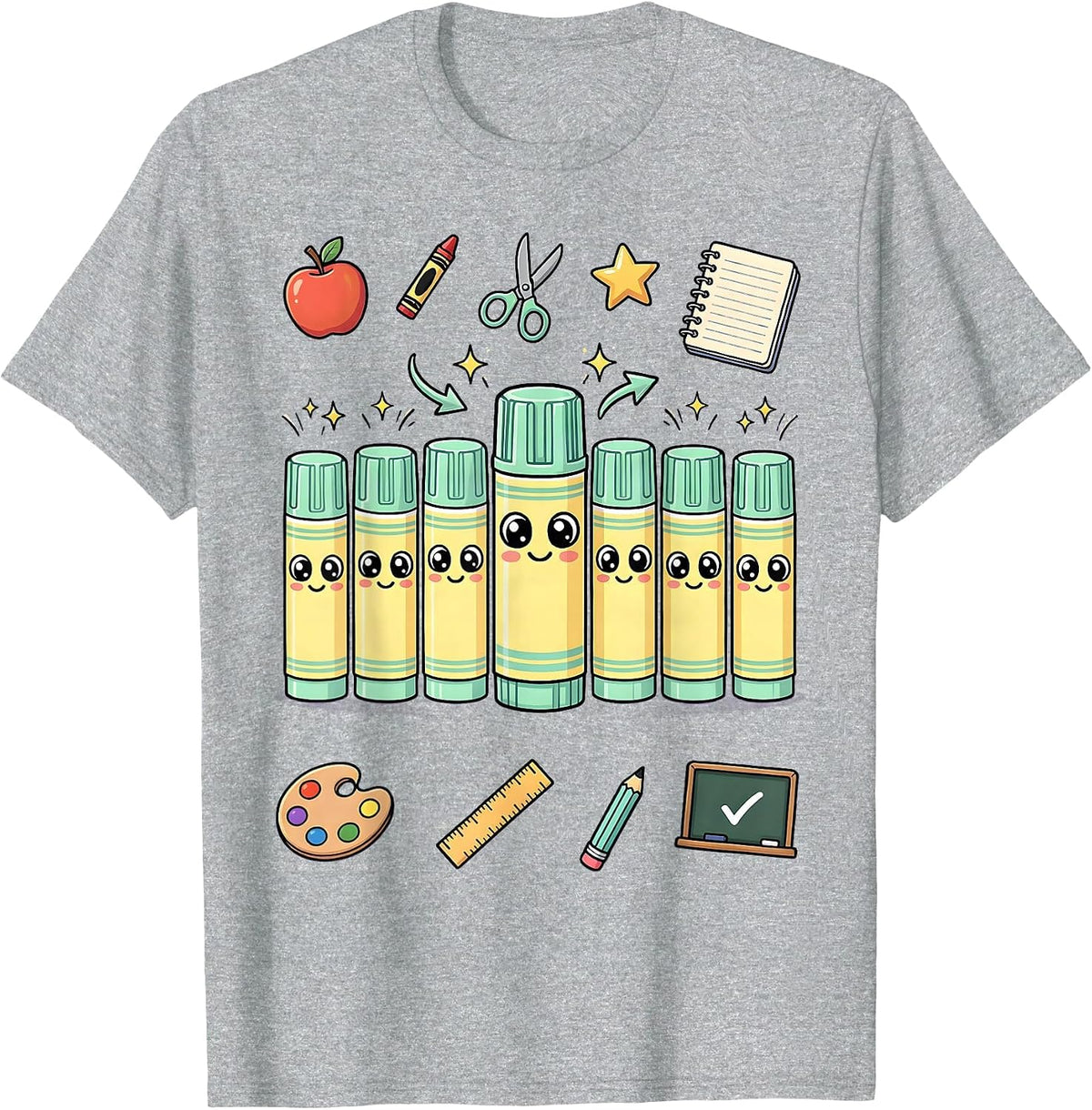 Men's Third Grade Teacher Glue Stick Squad Graphic T-Shirt - Heather Grey