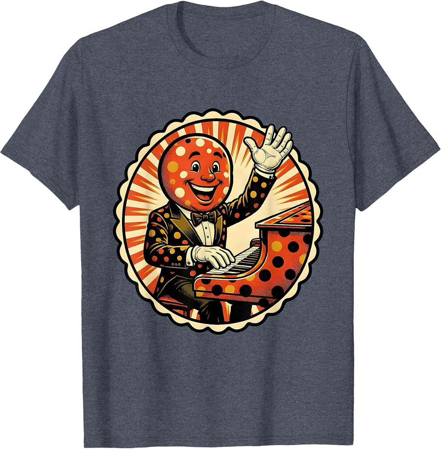Polka Dot Tuxedo Pianist Graphic Design T-Shirt - Heather Blue