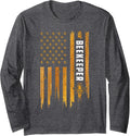 Beekeeping American Flag Honeycomb Honey Bees Beekeeper Long Sleeve T-Shirt - Adult Unisex Dark Heather Grey