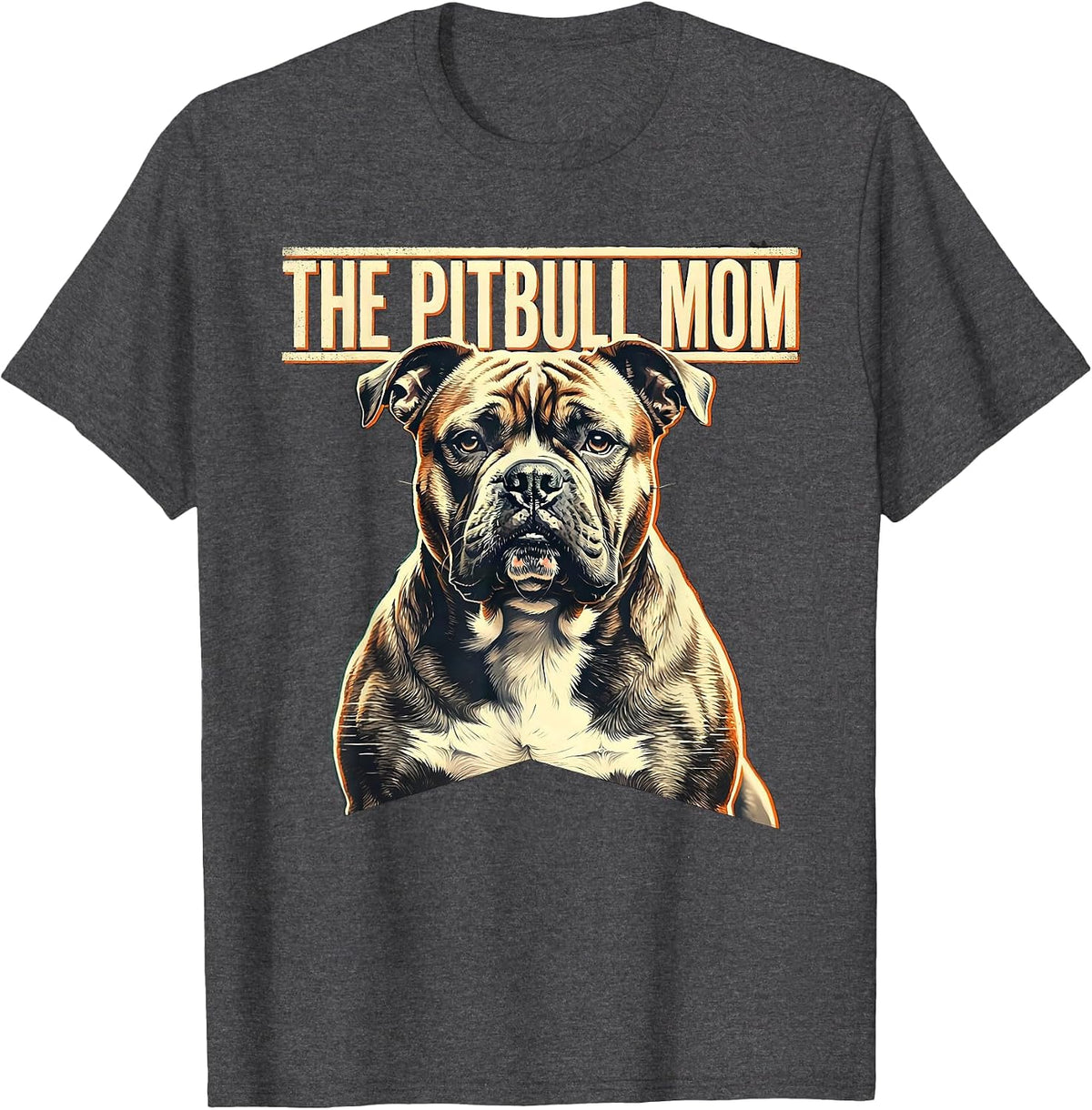 Men's The Pitbull Mom Stencil Ghost Dog Halloween Skeleton T-Shirt - Dark Heather Grey