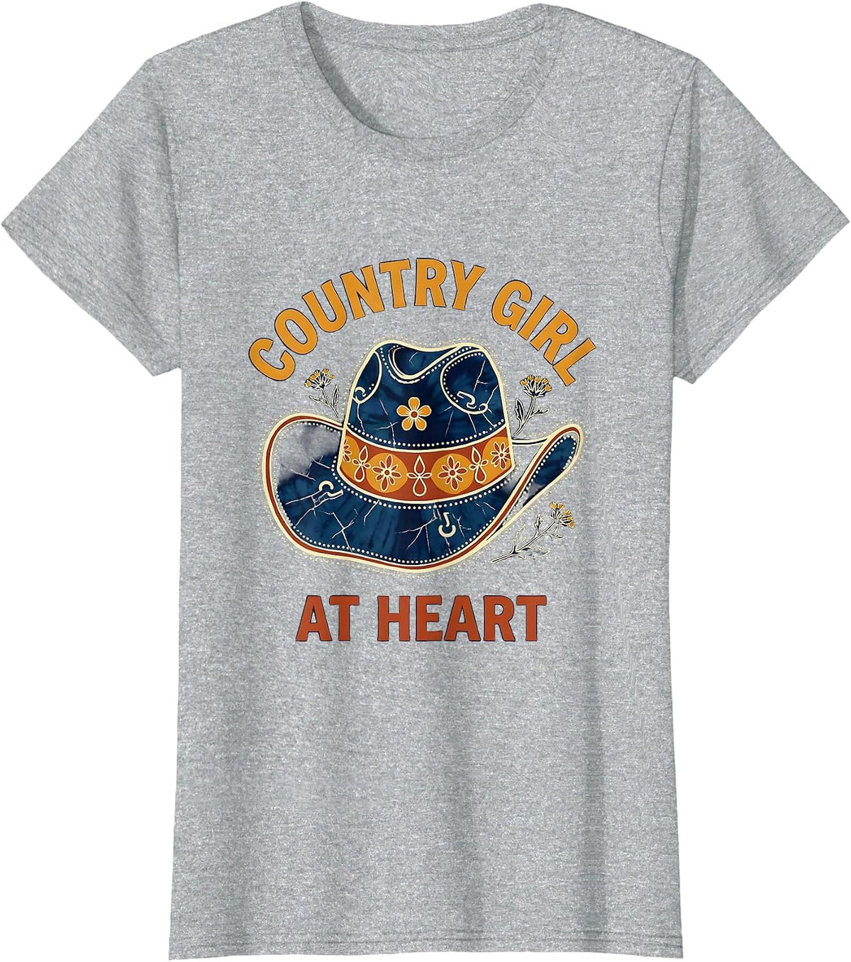 Country Girl At Heart Cowgirl Design T-Shirt - Heather Grey