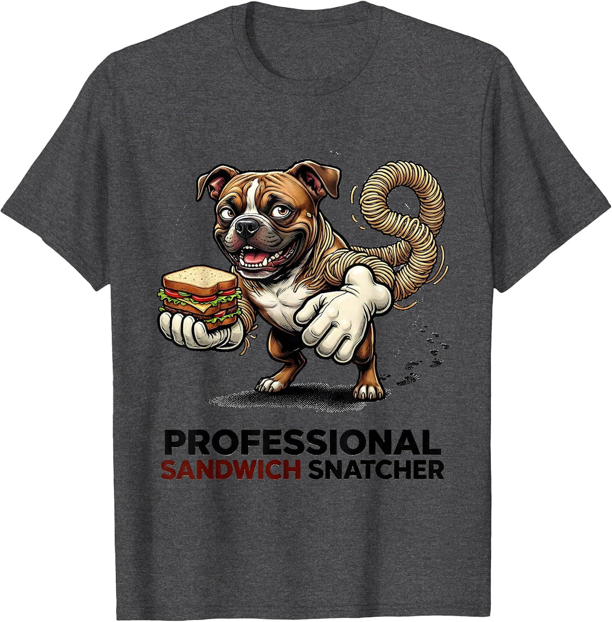 Men's Professional Sandwich Snatcher Retro Cartoon Pitbull Mom Dog T-Shirt - Dark Heather Grey