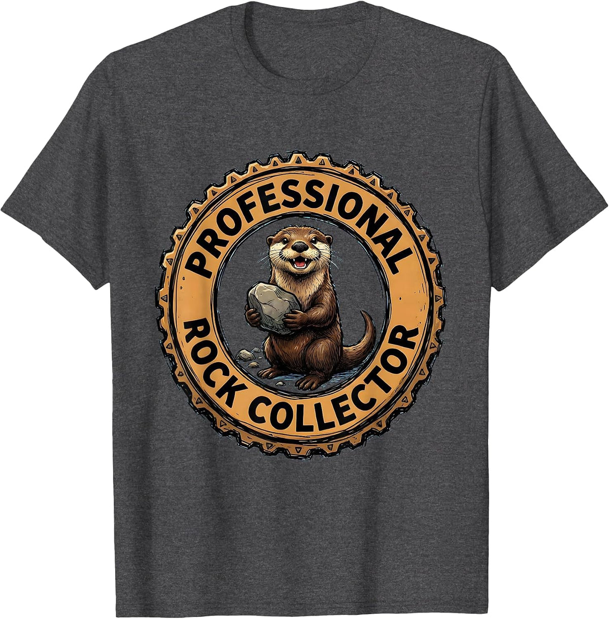 Professional Rock Collector Otter Design T-Shirt - Dark Heather Grey