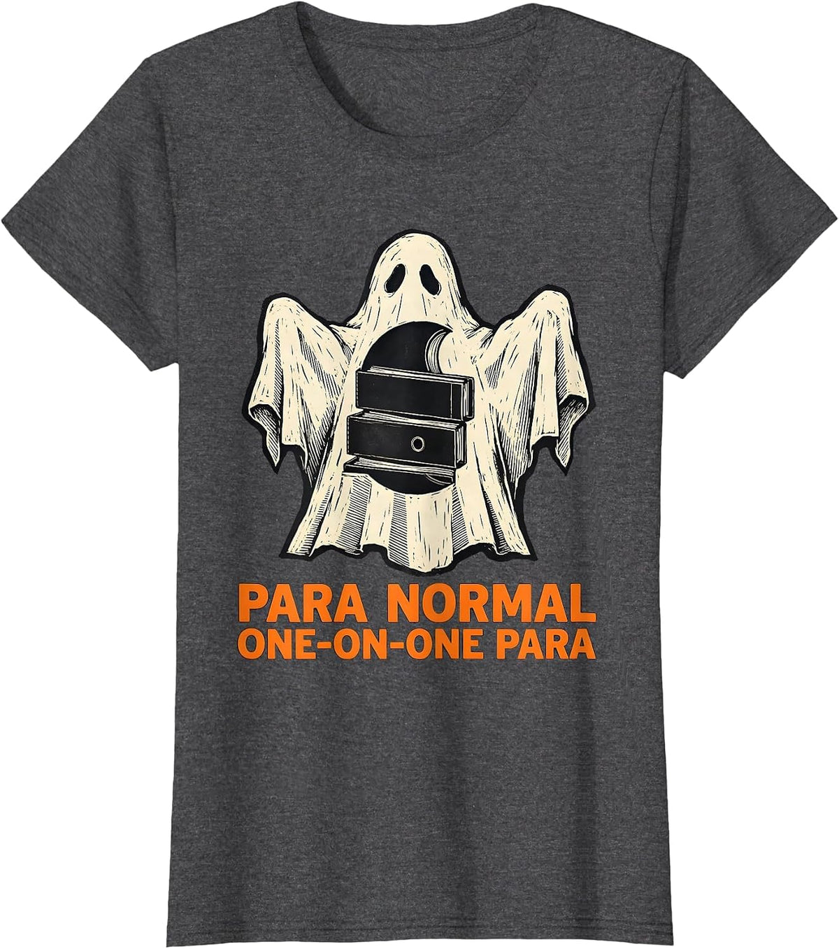 Women's Para Normal One-on-One Para Ghost Linocut Sped Teacher T-Shirt - Dark Heather Grey
