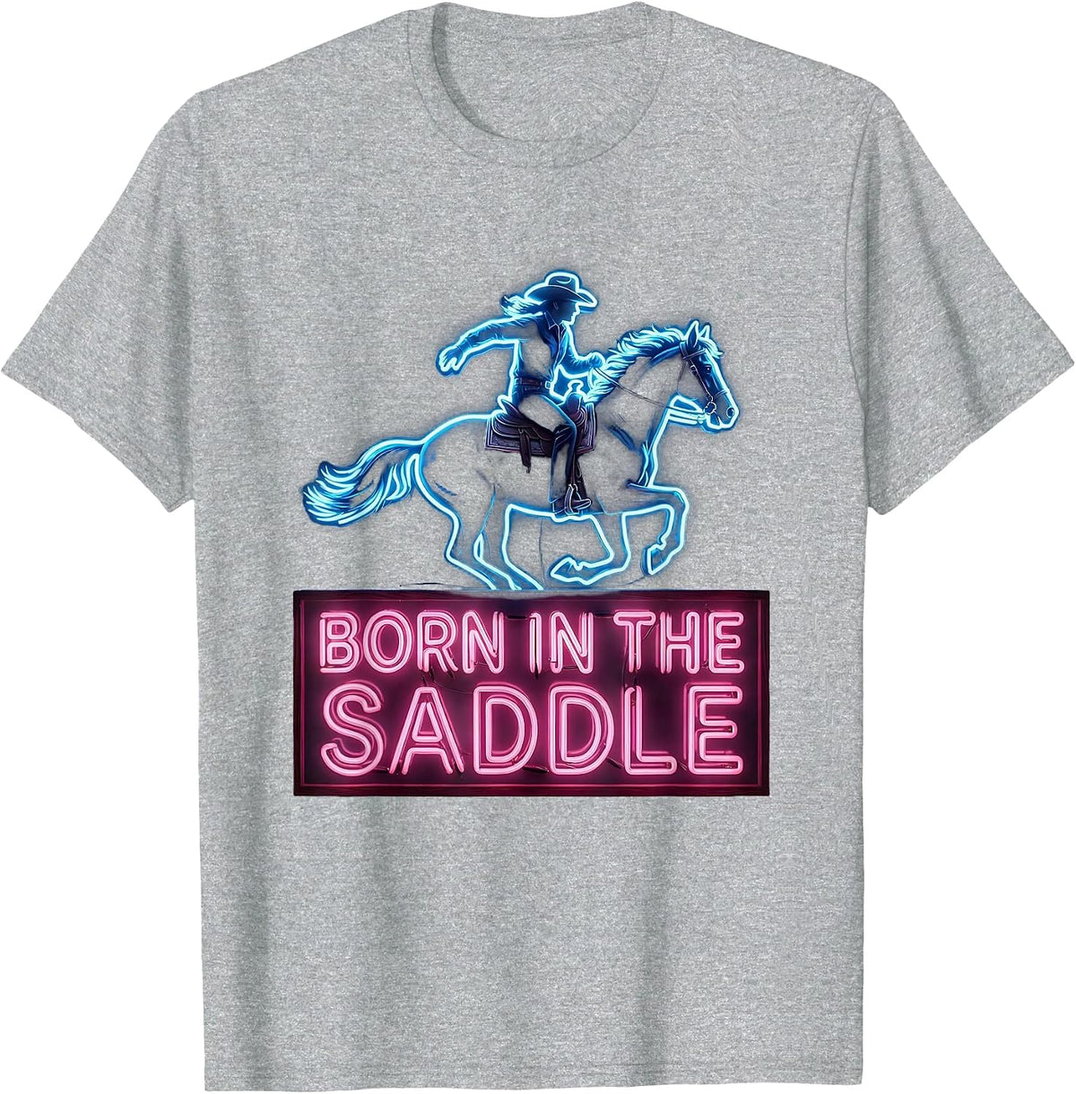 Men's Born in the Saddle Cowgirl Graphic Design T-Shirt - Heather Grey