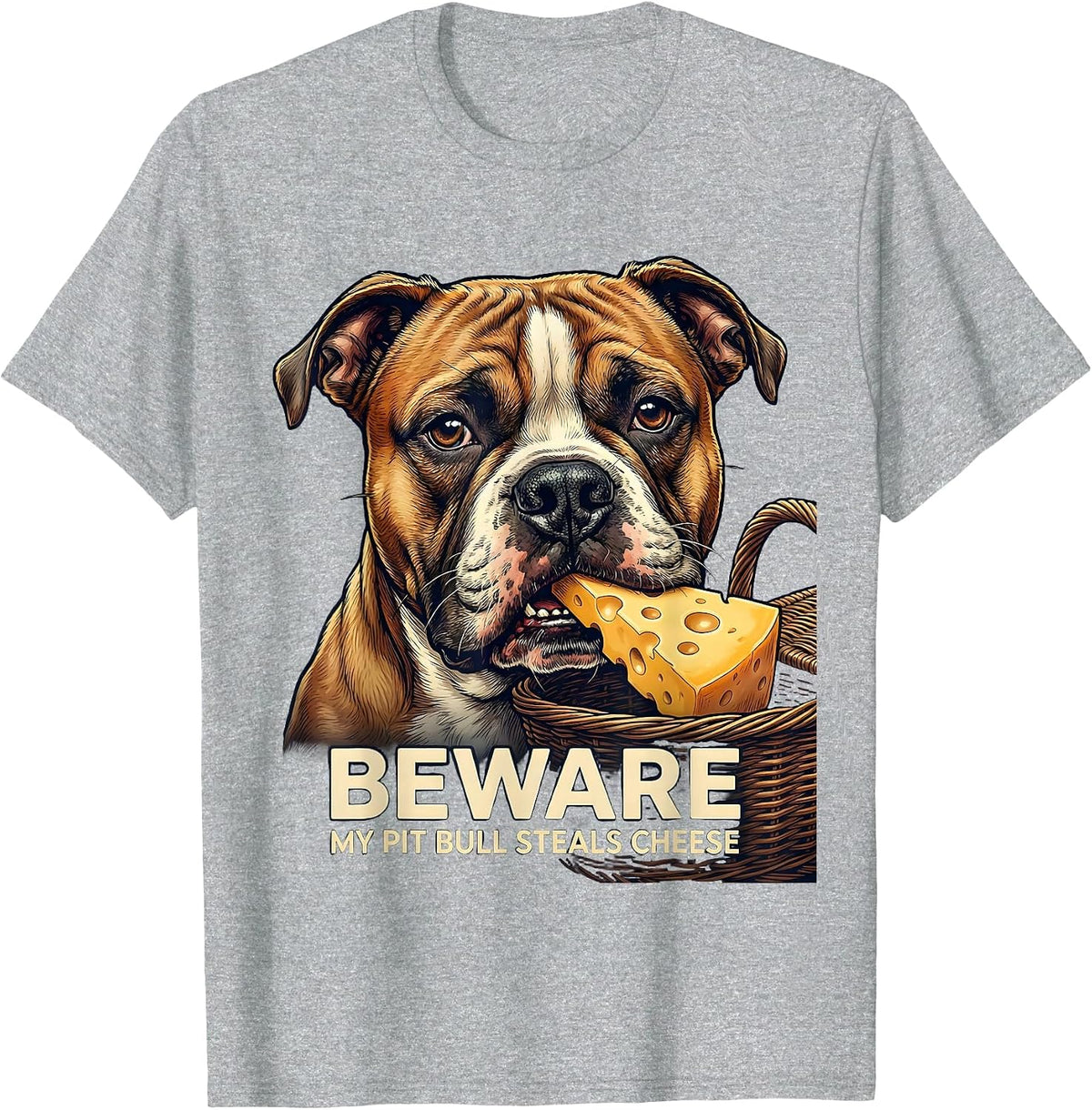 Men's Beware, My Pit Bull Steals Cheese Funny Pitbull Mom Dog T-Shirt - Heather Grey